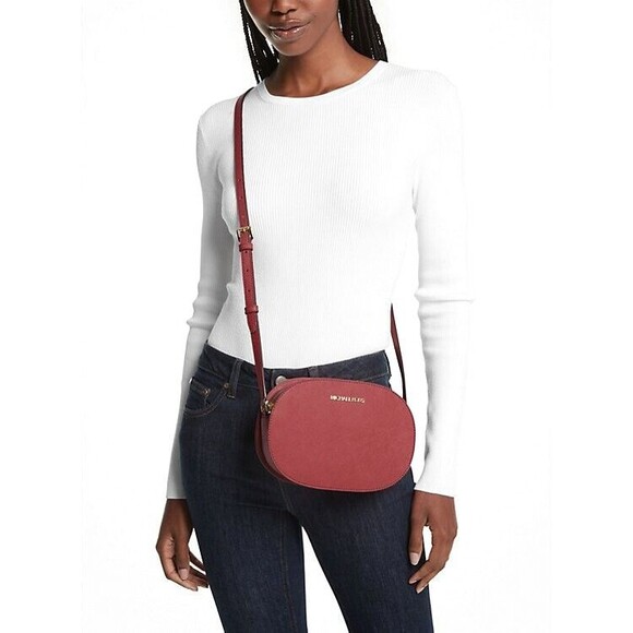 New Michael Kors Jet Set Travel Medium Saffiano Leather Crossbody Dark Cherry - Picture 2 of 3